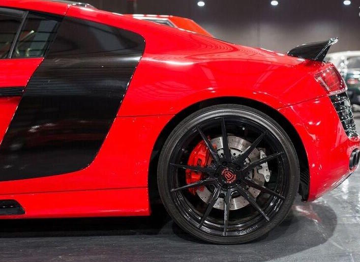 Audi R8 in Red at Gosford Classic Car Museum black alloys with red callipers