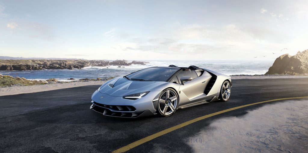Lamborghini Centenario Roadster on the Road with Beach in the Background