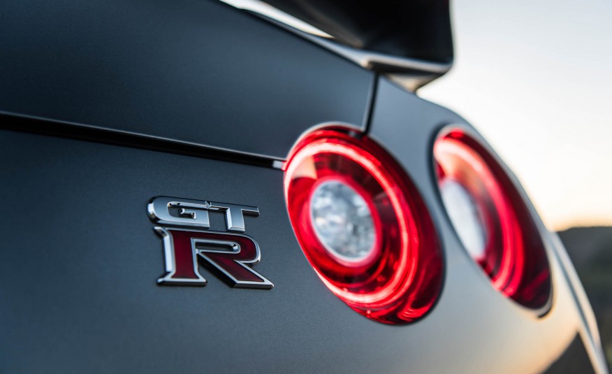 Grey 2017 Nissan GT-R rear tail lights and GT-R badge