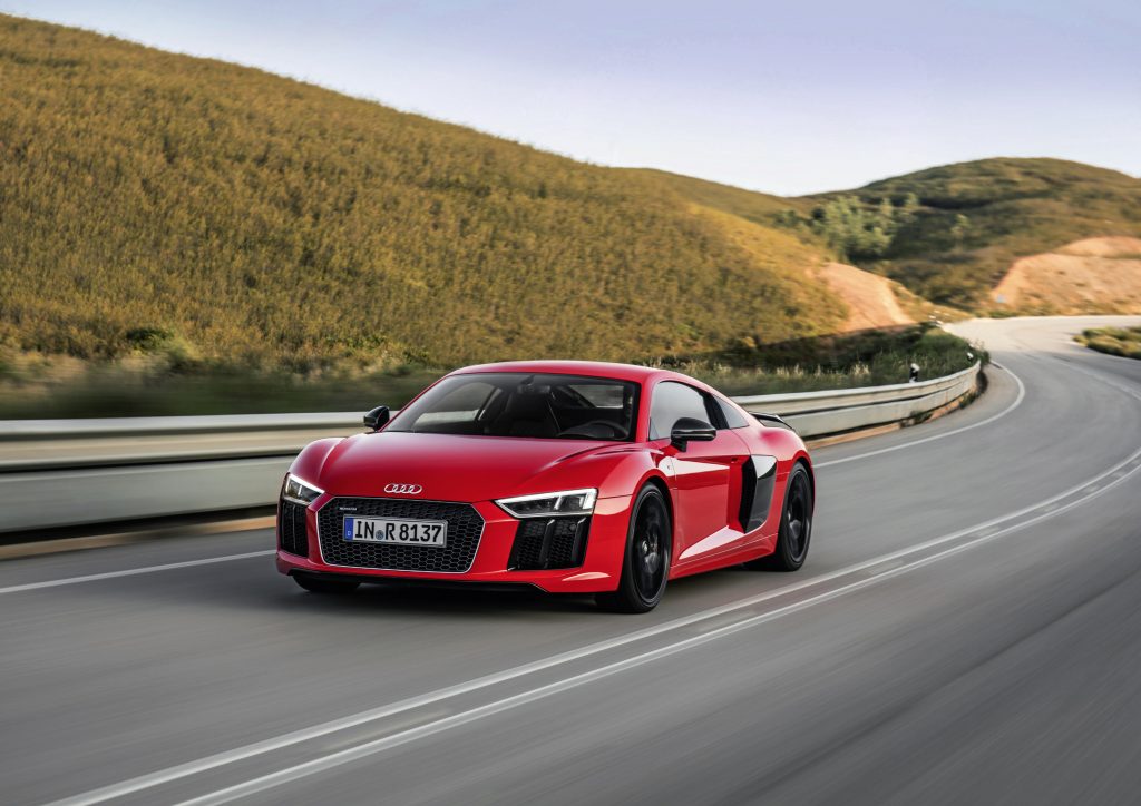 Catalunya Red Audi R8 V10 plus Driving on Open Road