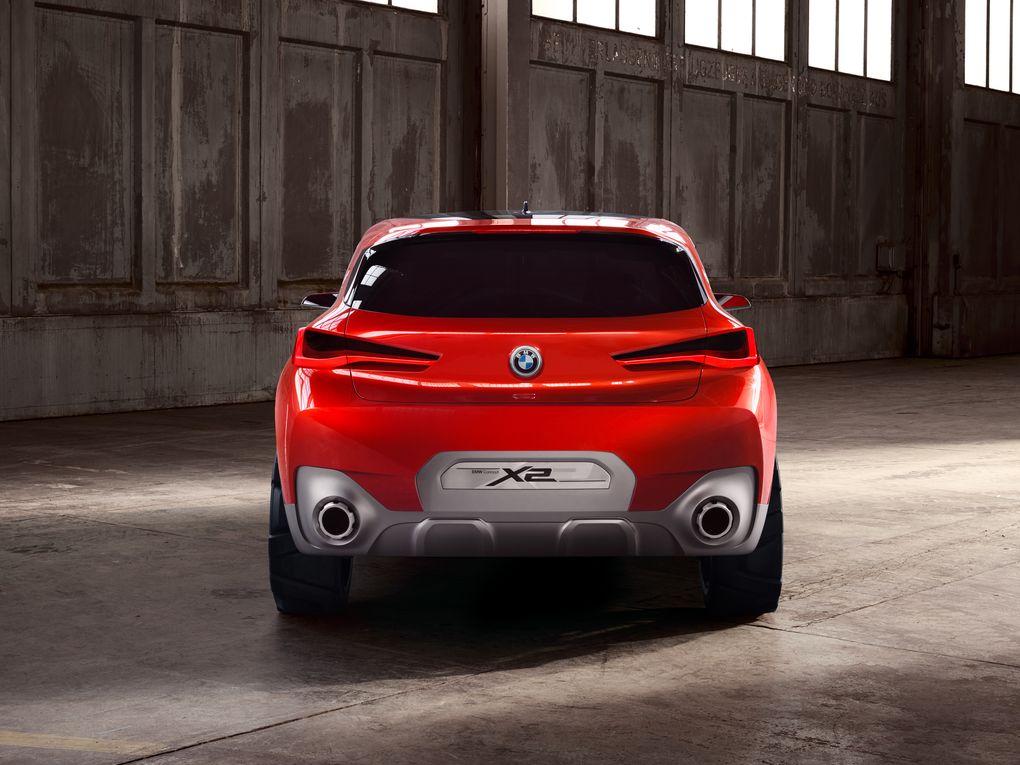 Red 2018 BMW X2 with twin exhaust
