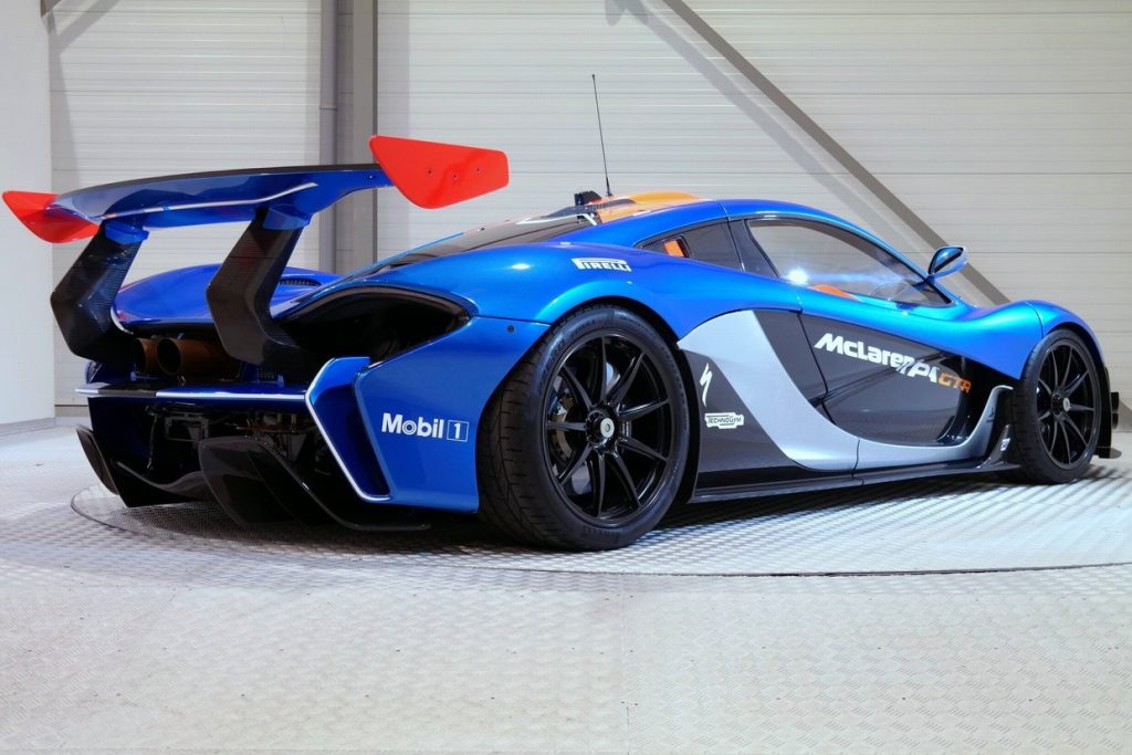 Mclaren P1 GTR in Blue Rear Angle