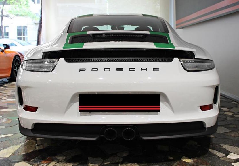 Porsche 911 R White with Green Stripes with Black Badge