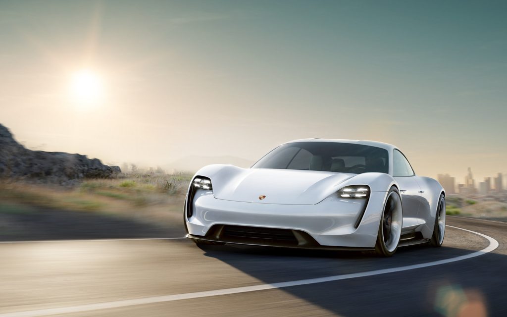 Concept Porsche Mission E Driving on Digitally Generated Road
